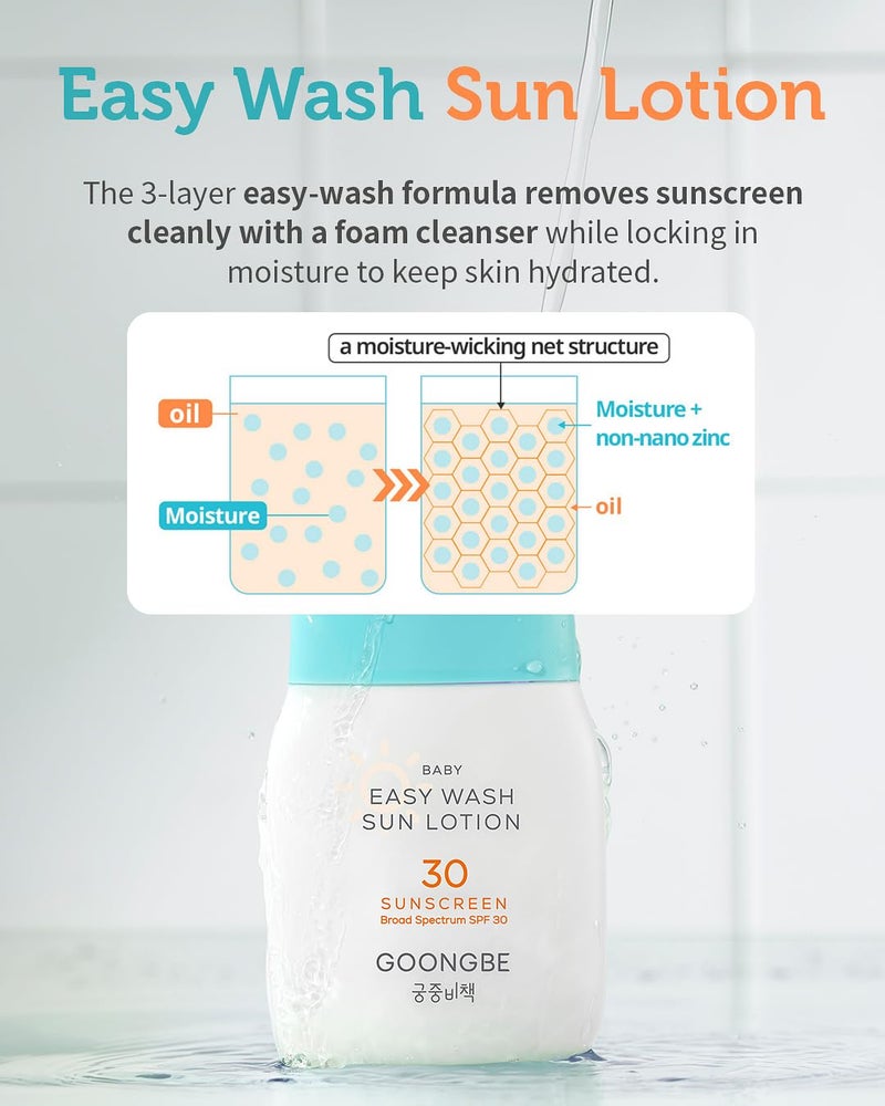 goongbe لوسيون الشمس سهل الغسل للأطفال SPF 30 - واقي شمس معدني مرطب من أكسيد الزنك للأطفال - يغسل بسهولة - نباتي، آمن للشعاب المرجانية، خالي من مسببات الحساسية، 2.11 أونصة سائلة. - Image 4